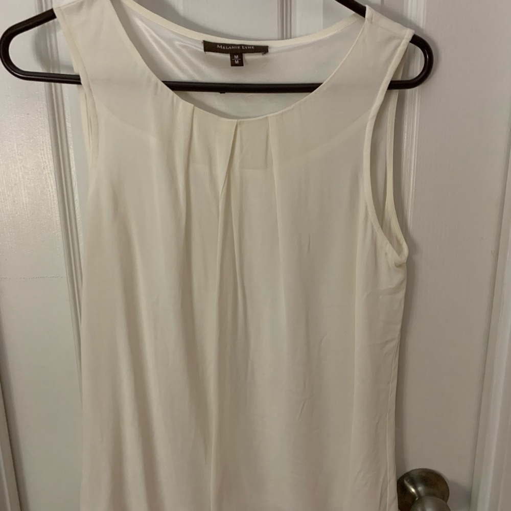 Cream Pleated Sleeveless Blouse for Casual Wear
